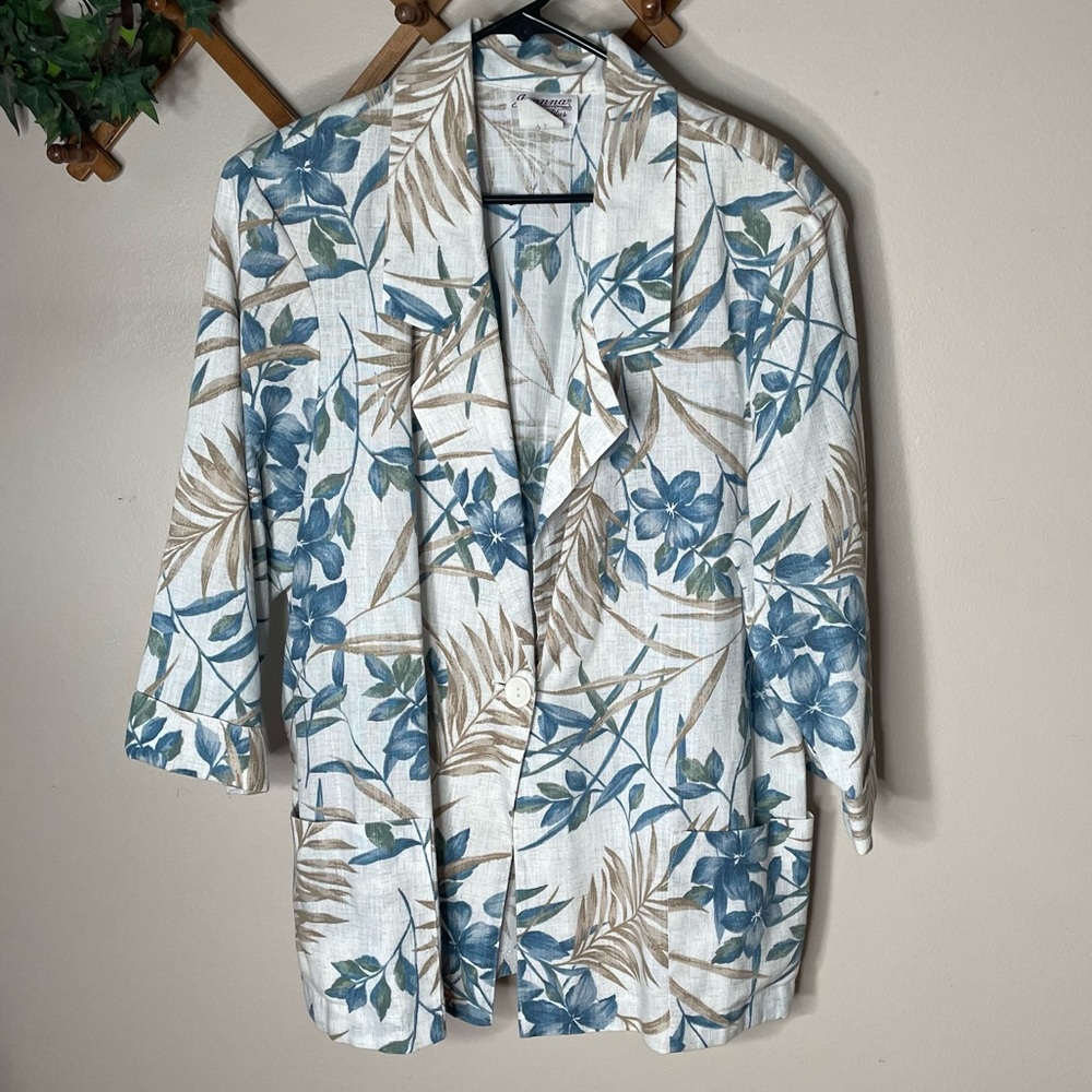 Vintage floral linen oversized blazer jacket